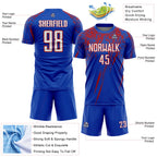 Custom Thunder Blue White-Red Splash Sports Sublimation Soccer Uniform Jersey