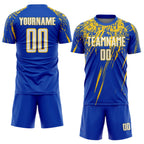 Custom Thunder Blue White-Yellow Splash Sports Sublimation Soccer Uniform Jersey
