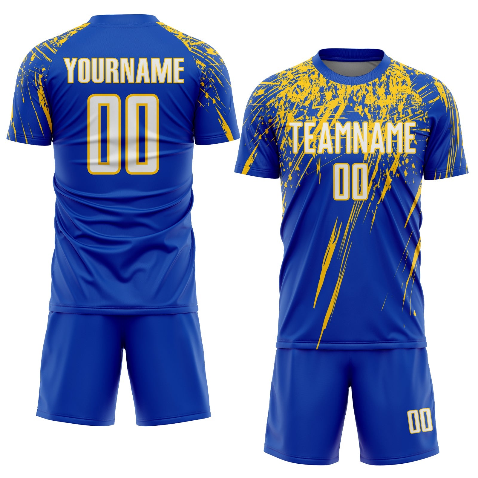 Custom Thunder Blue White-Yellow Splash Sports Sublimation Soccer Uniform Jersey
