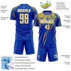 Custom Thunder Blue White-Yellow Splash Sports Sublimation Soccer Uniform Jersey