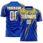 Custom Thunder Blue White-Yellow Splash Sports Sublimation Soccer Uniform Jersey