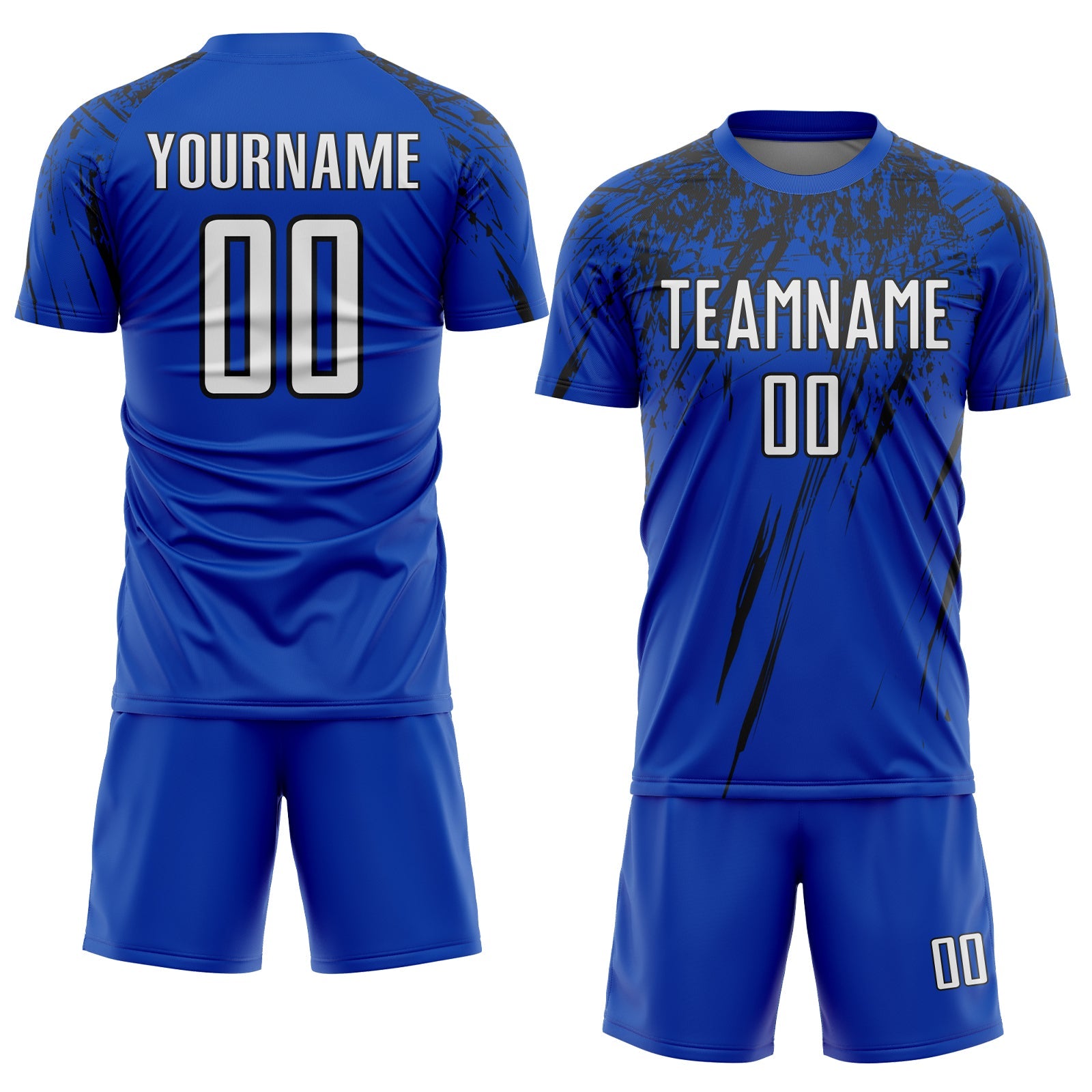 Custom Thunder Blue White-Black Splash Sports Sublimation Soccer Uniform Jersey
