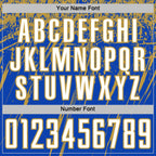 Custom Thunder Blue White-Old Gold Splash Sports Sublimation Soccer Uniform Jersey