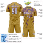 Custom Old Gold White-Purple Splash Sports Sublimation Soccer Uniform Jersey