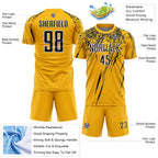 Custom Gold Black-White Splash Sports Sublimation Soccer Uniform Jersey