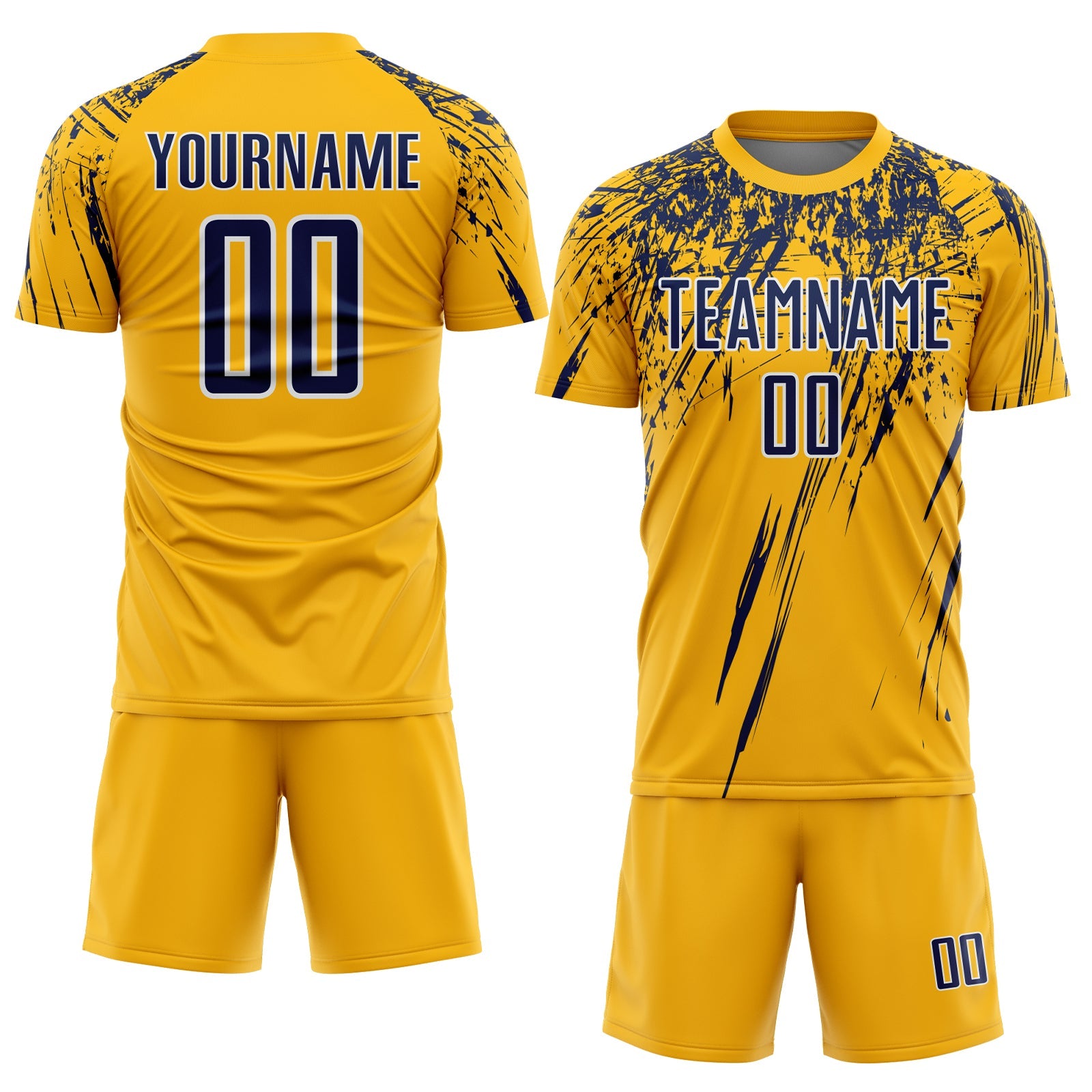 Custom Gold Navy-White Splash Sports Sublimation Soccer Uniform Jersey