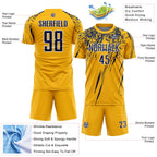 Custom Gold Navy-White Splash Sports Sublimation Soccer Uniform Jersey