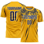 Custom Gold Navy-White Splash Sports Sublimation Soccer Uniform Jersey