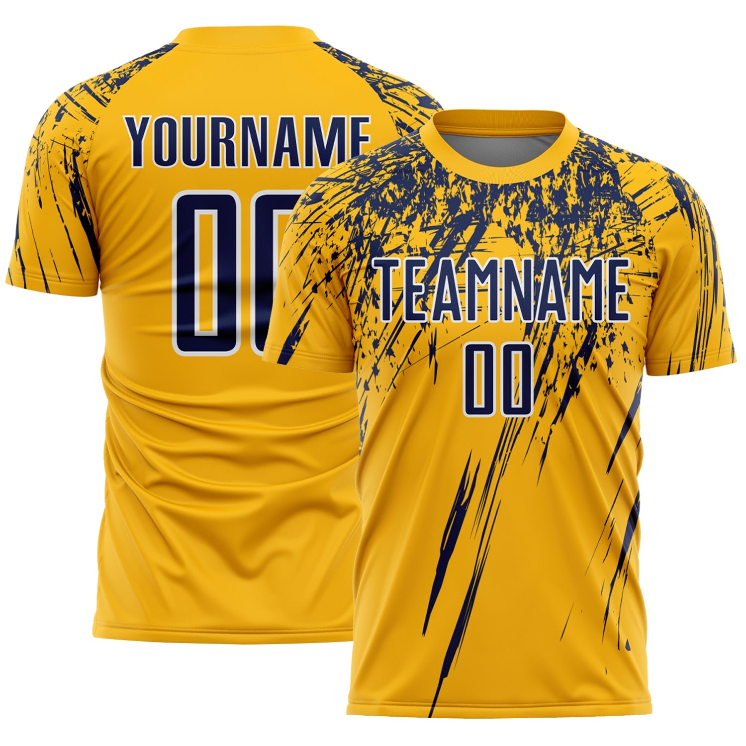 Custom Gold Navy-White Splash Sports Sublimation Soccer Uniform Jersey