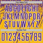 Custom Gold Purple-White Splash Sports Sublimation Soccer Uniform Jersey