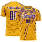 Custom Gold Purple-White Splash Sports Sublimation Soccer Uniform Jersey