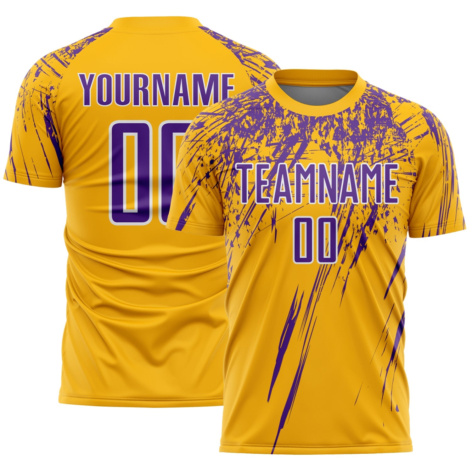 Custom Gold Purple-White Splash Sports Sublimation Soccer Uniform Jersey