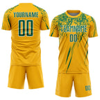 Custom Gold Kelly Green-White Splash Sports Sublimation Soccer Uniform Jersey