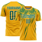Custom Gold Kelly Green-White Splash Sports Sublimation Soccer Uniform Jersey