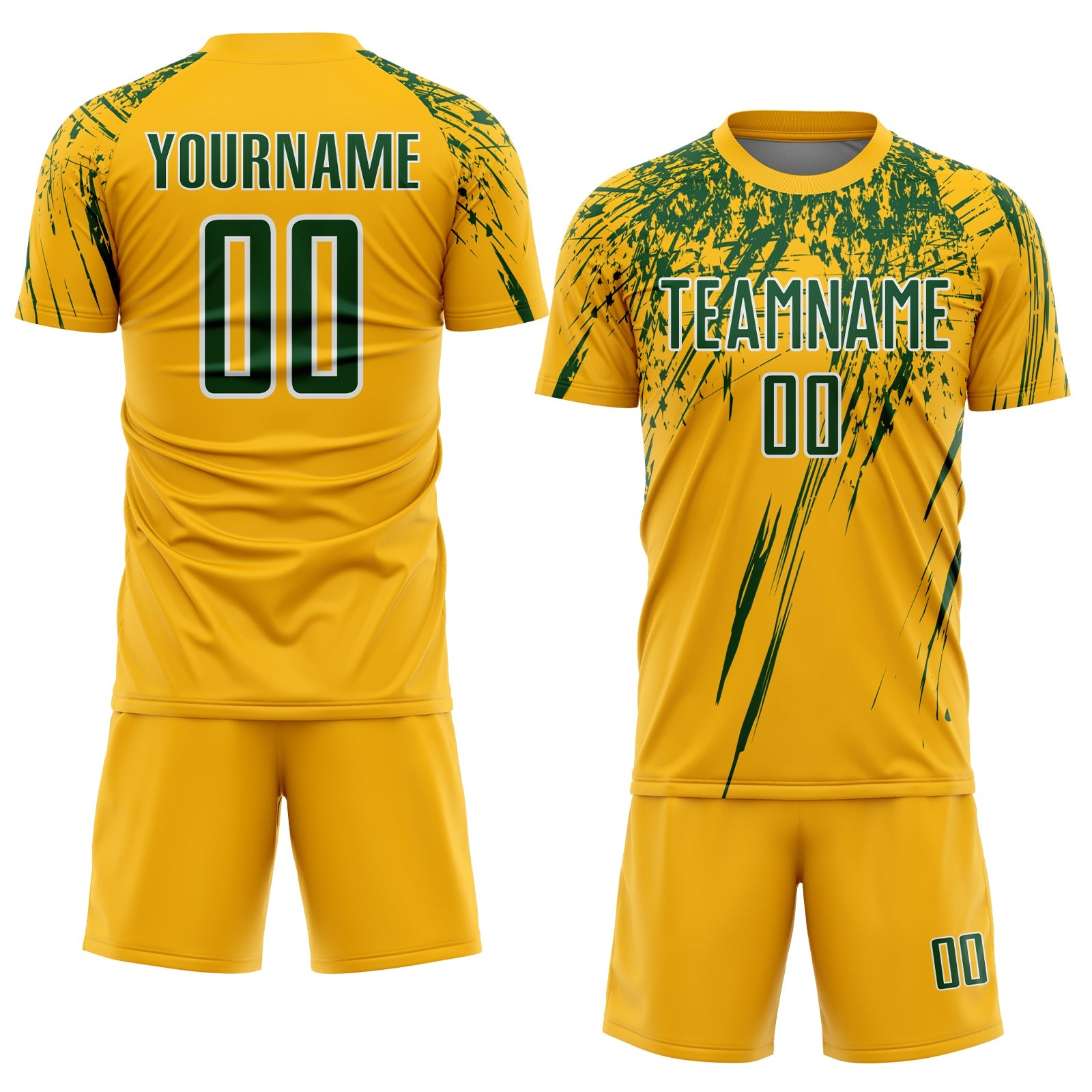 Custom Gold Green-White Splash Sports Sublimation Soccer Uniform Jersey