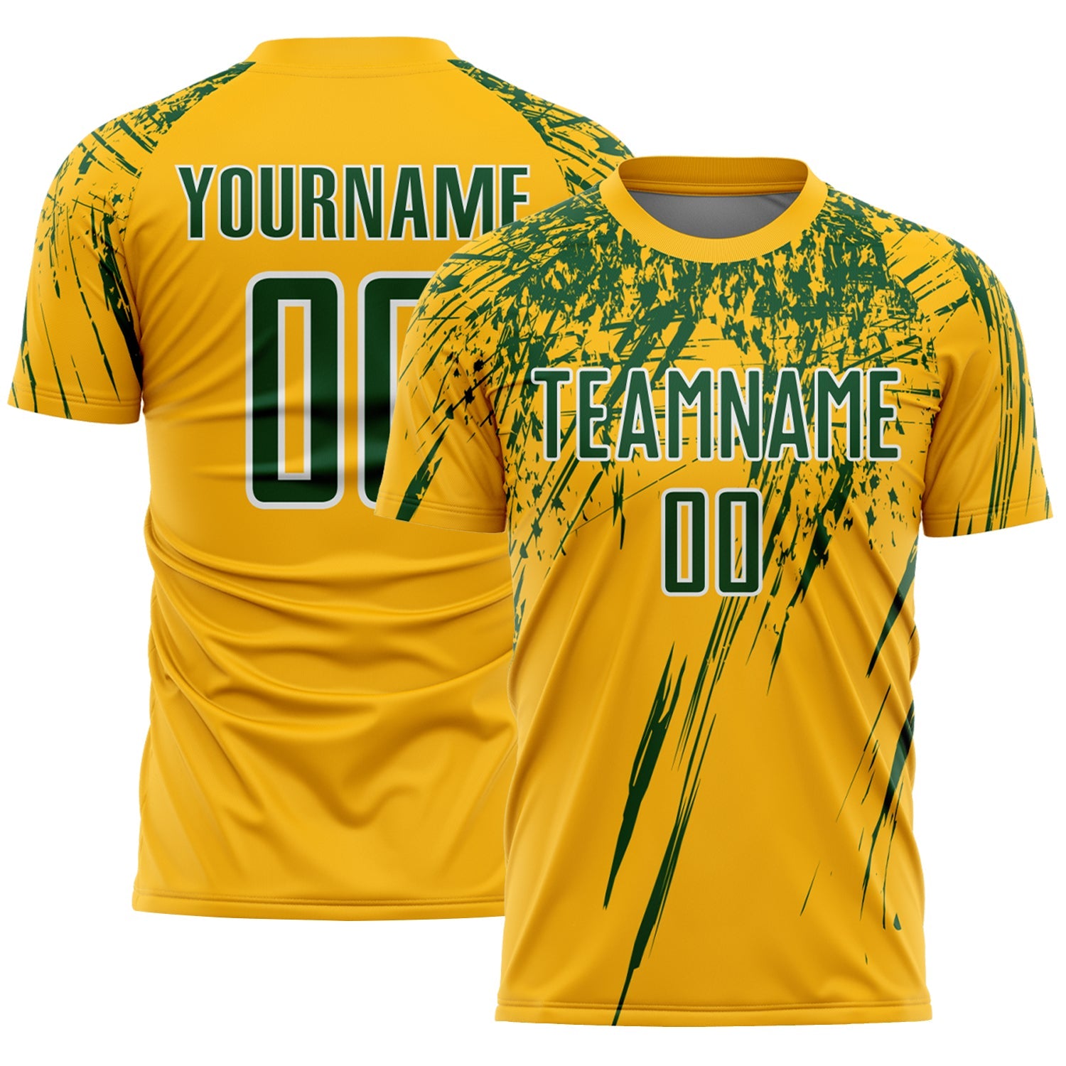 Custom Gold Green-White Splash Sports Sublimation Soccer Uniform Jersey