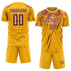 Custom Gold Crimson-White Splash Sports Sublimation Soccer Uniform Jersey