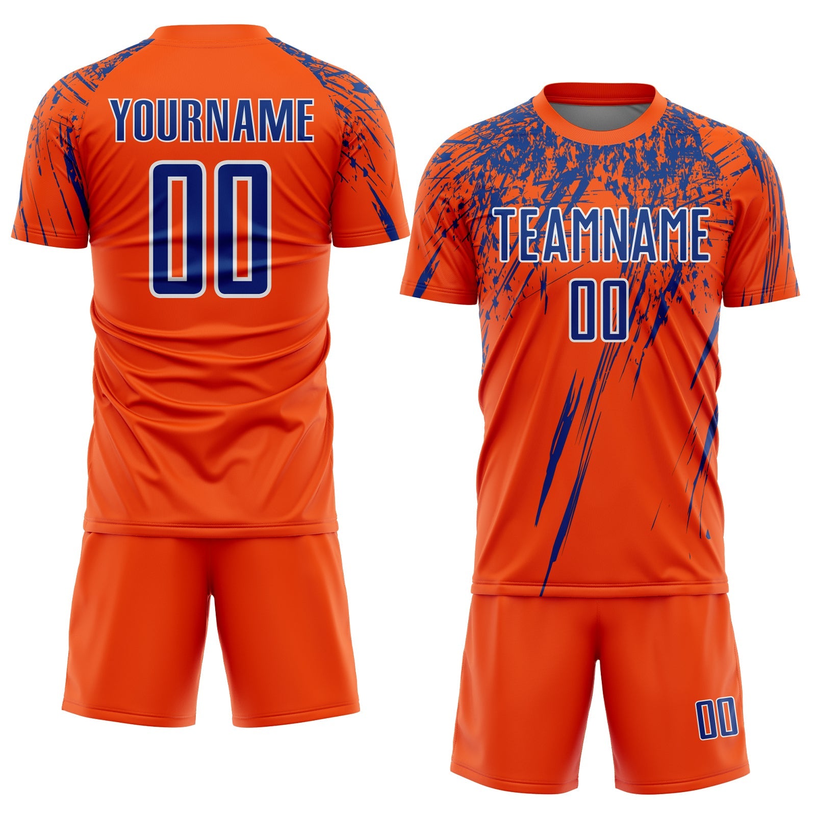 Custom Orange Royal-White Splash Sports Sublimation Soccer Uniform Jersey