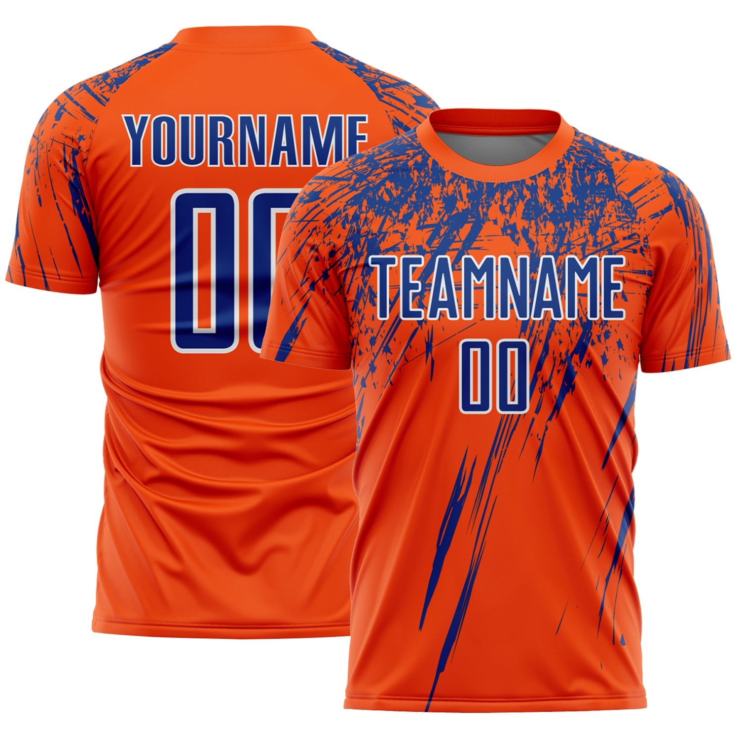 Custom Orange Royal-White Splash Sports Sublimation Soccer Uniform Jersey