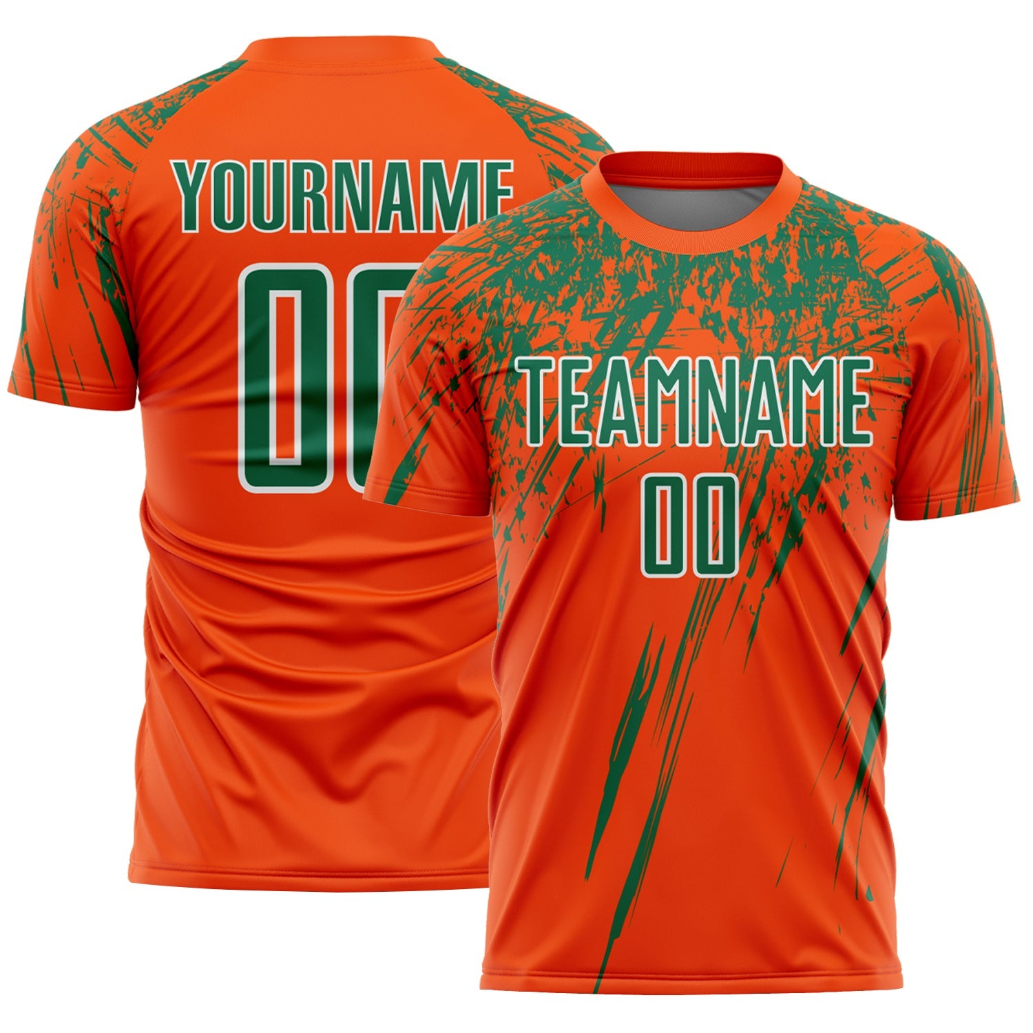 Custom Orange Kelly Green-White Splash Sports Sublimation Soccer Uniform Jersey