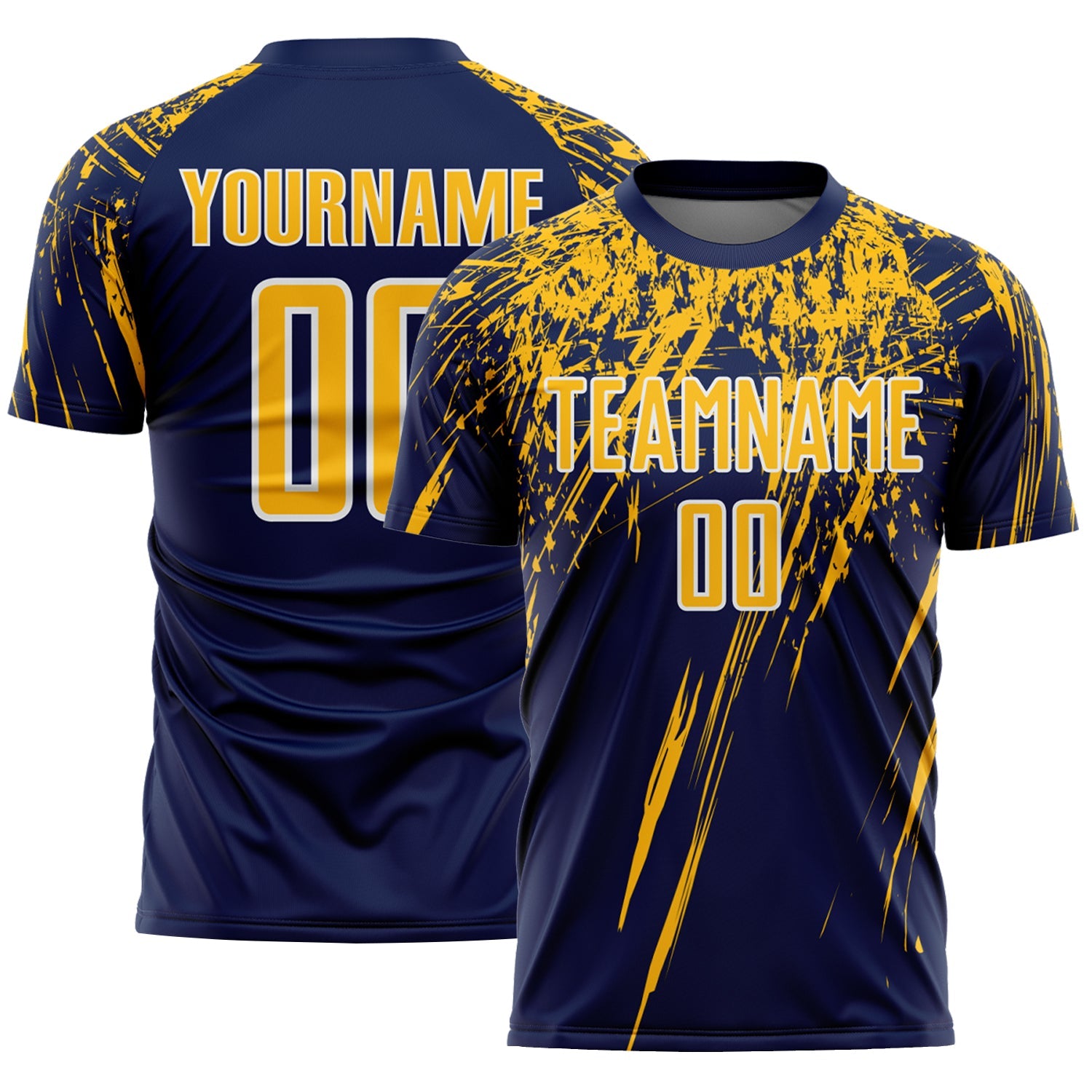 Custom Navy Gold-White Splash Sports Sublimation Soccer Uniform Jersey