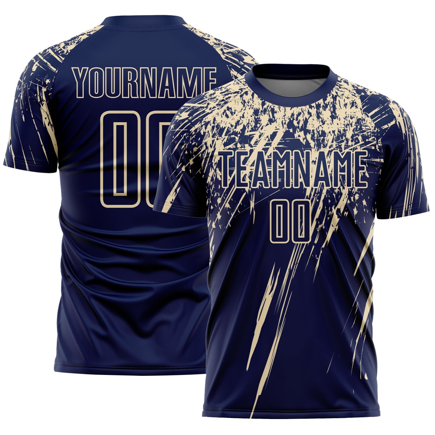 Custom Navy Cream Splash Sports Sublimation Soccer Uniform Jersey