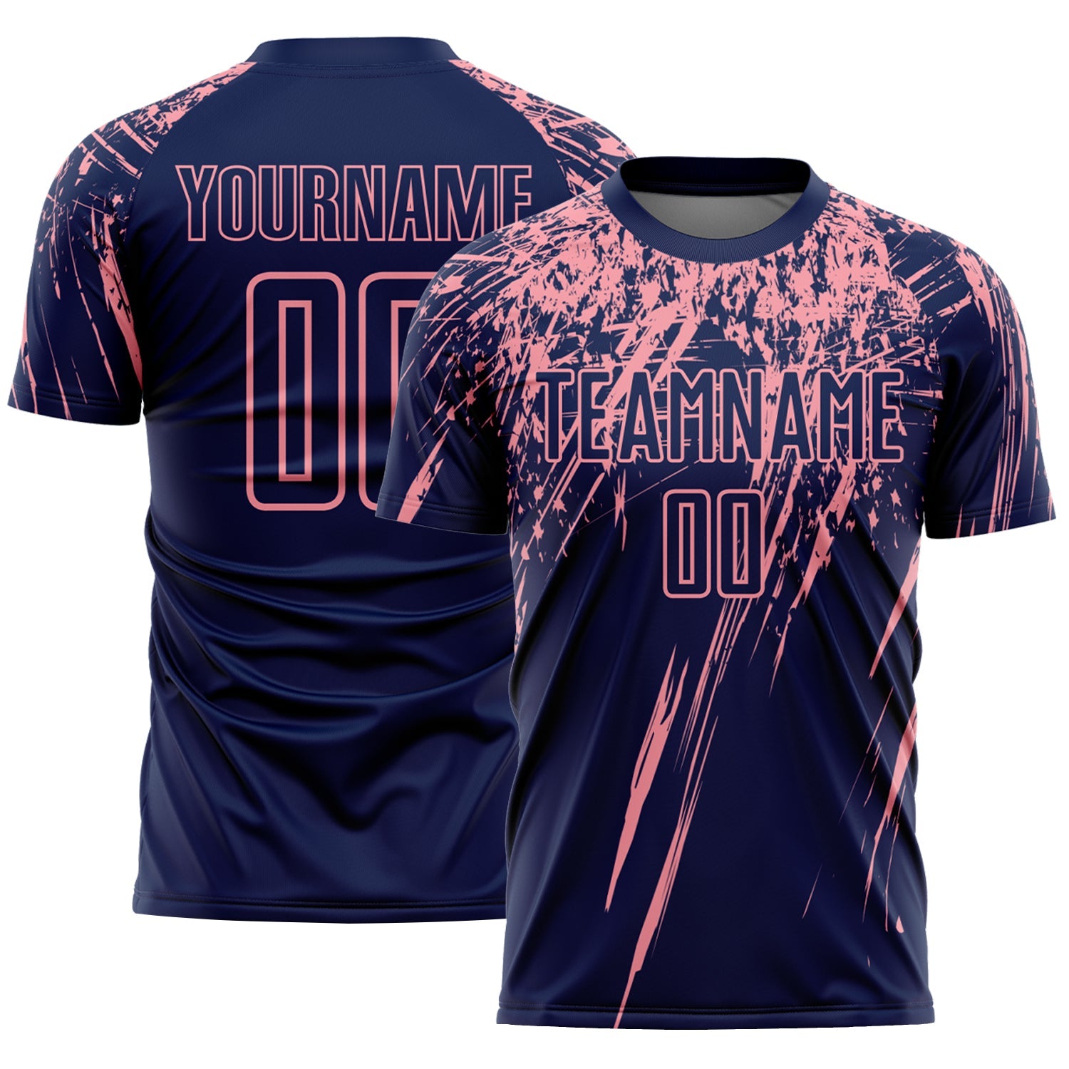 Custom Navy Medium Pink Splash Sports Sublimation Soccer Uniform Jersey