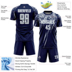 Custom Navy Silver-White Splash Sports Sublimation Soccer Uniform Jersey
