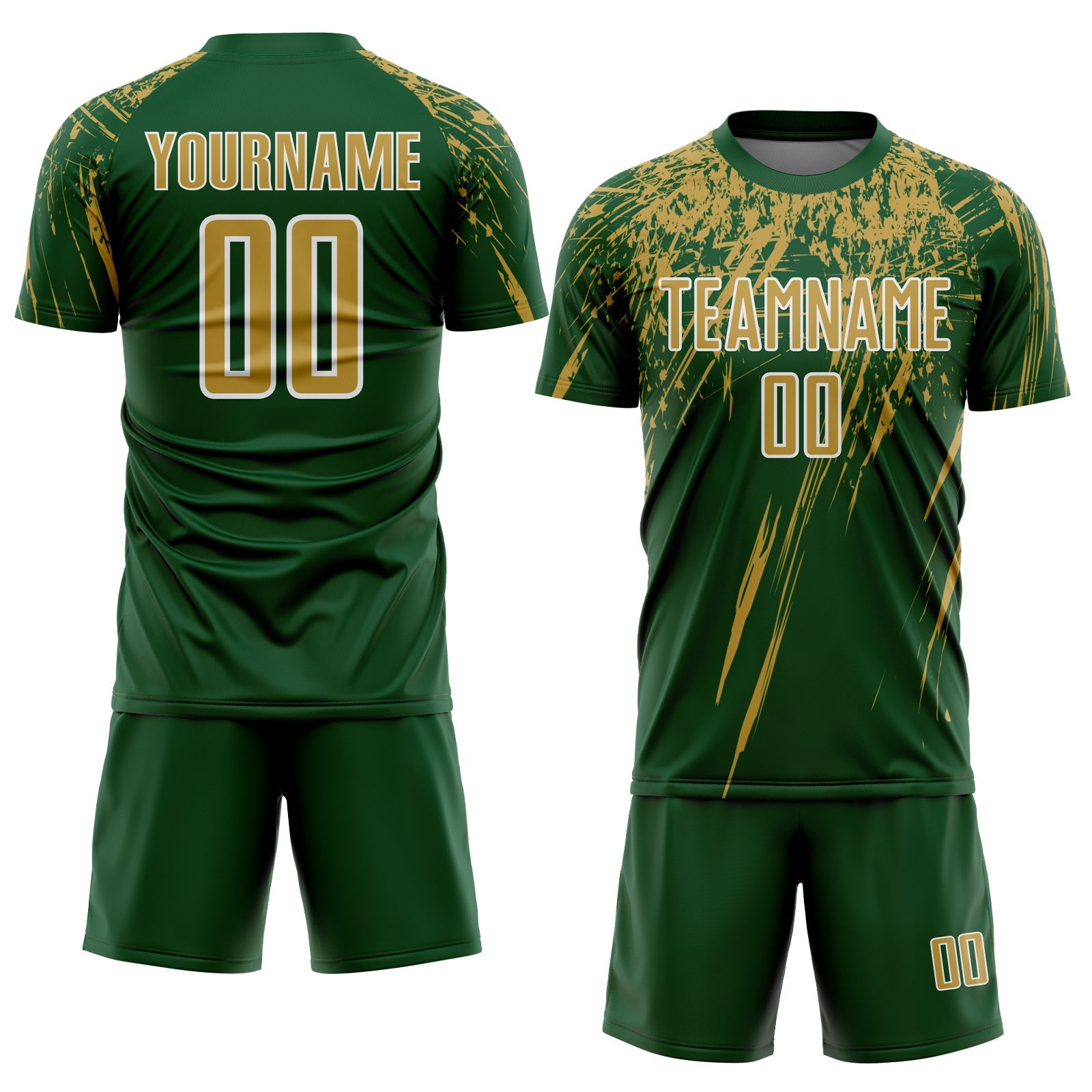 Custom Green Old Gold-White Splash Sports Sublimation Soccer Uniform Jersey