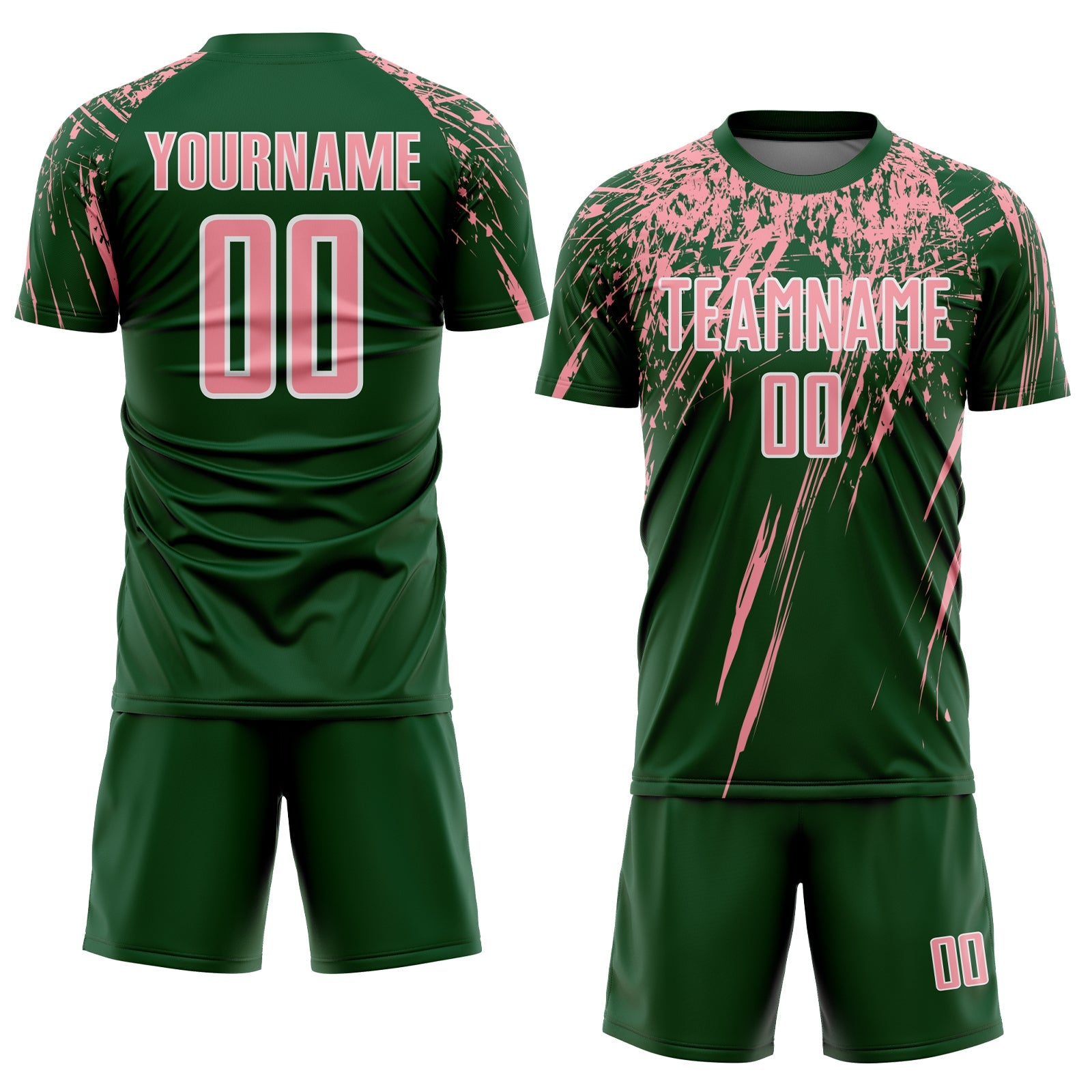 Custom Green Medium Pink-White Splash Sports Sublimation Soccer Uniform Jersey