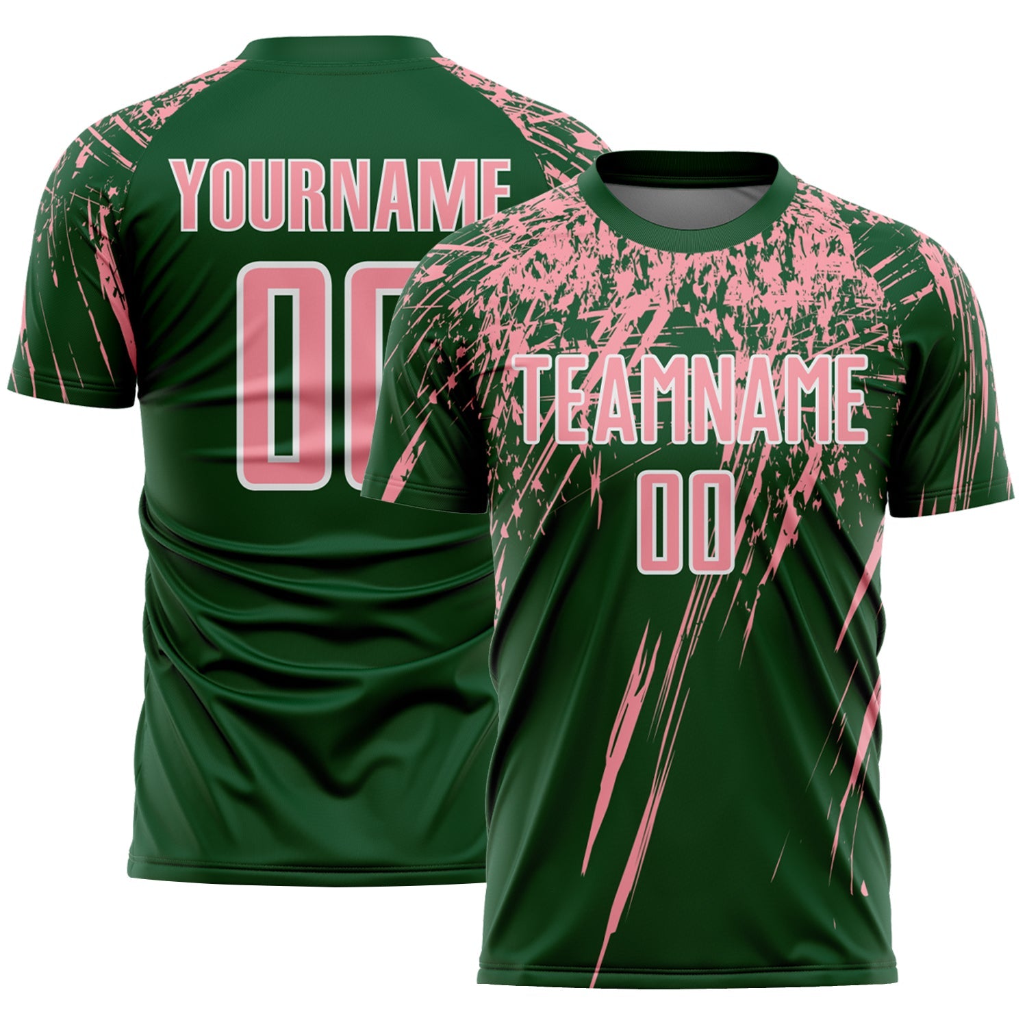 Custom Green Medium Pink-White Splash Sports Sublimation Soccer Uniform Jersey