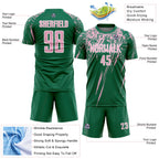 Custom Kelly Green Light Pink-White Splash Sports Sublimation Soccer Uniform Jersey