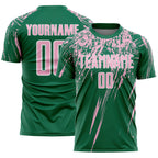 Custom Kelly Green Light Pink-White Splash Sports Sublimation Soccer Uniform Jersey
