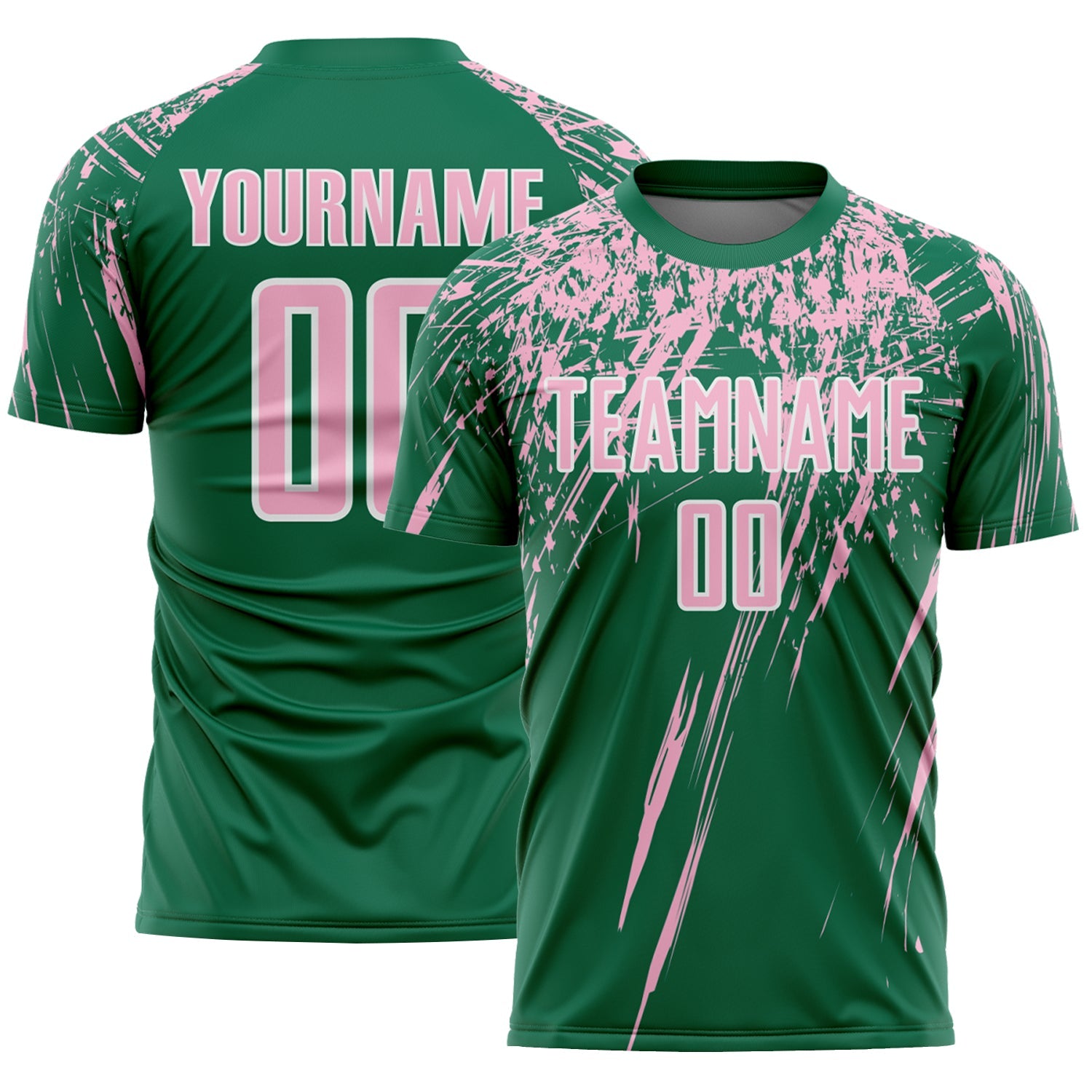 Custom Kelly Green Light Pink-White Splash Sports Sublimation Soccer Uniform Jersey