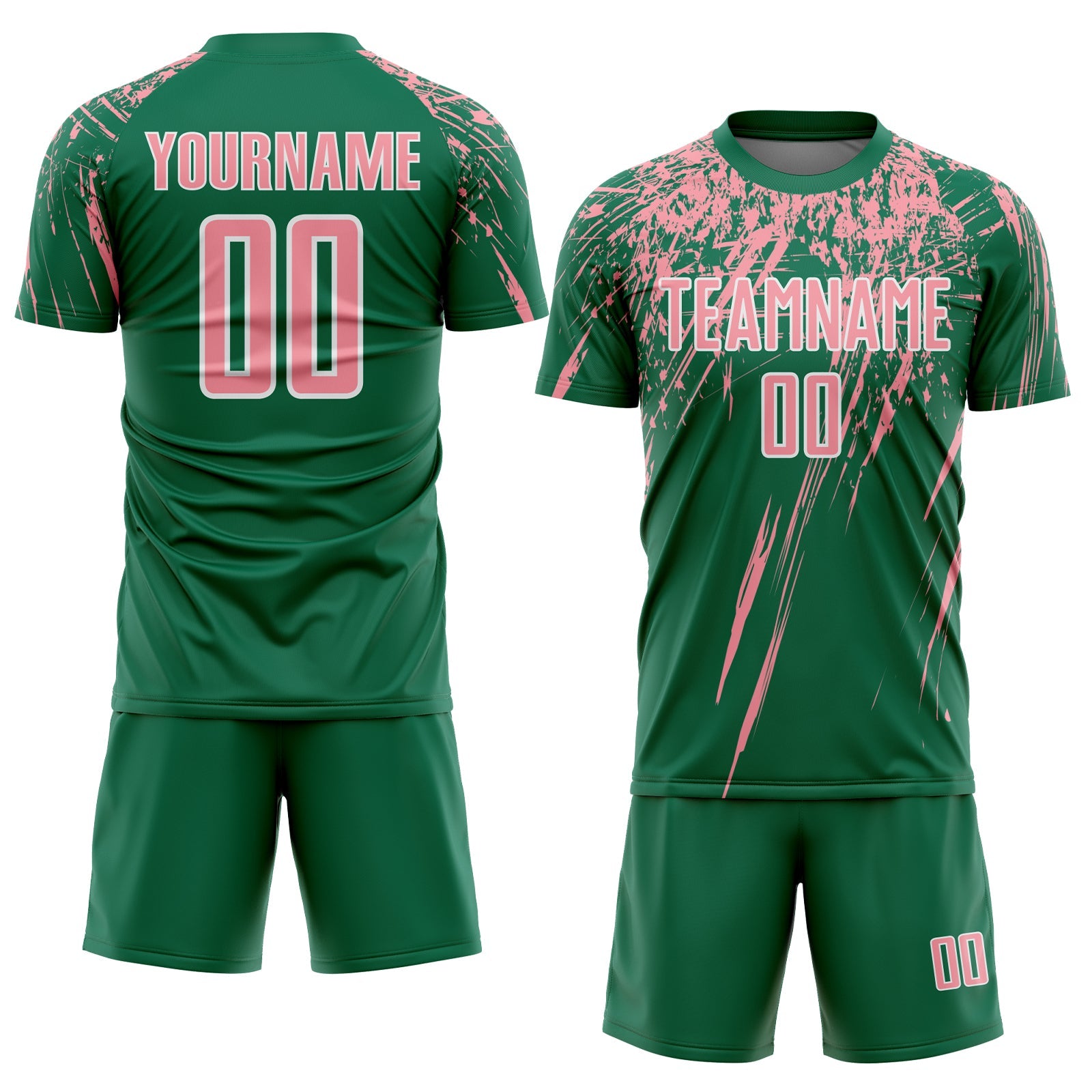 Custom Kelly Green Medium Pink-White Splash Sports Sublimation Soccer Uniform Jersey