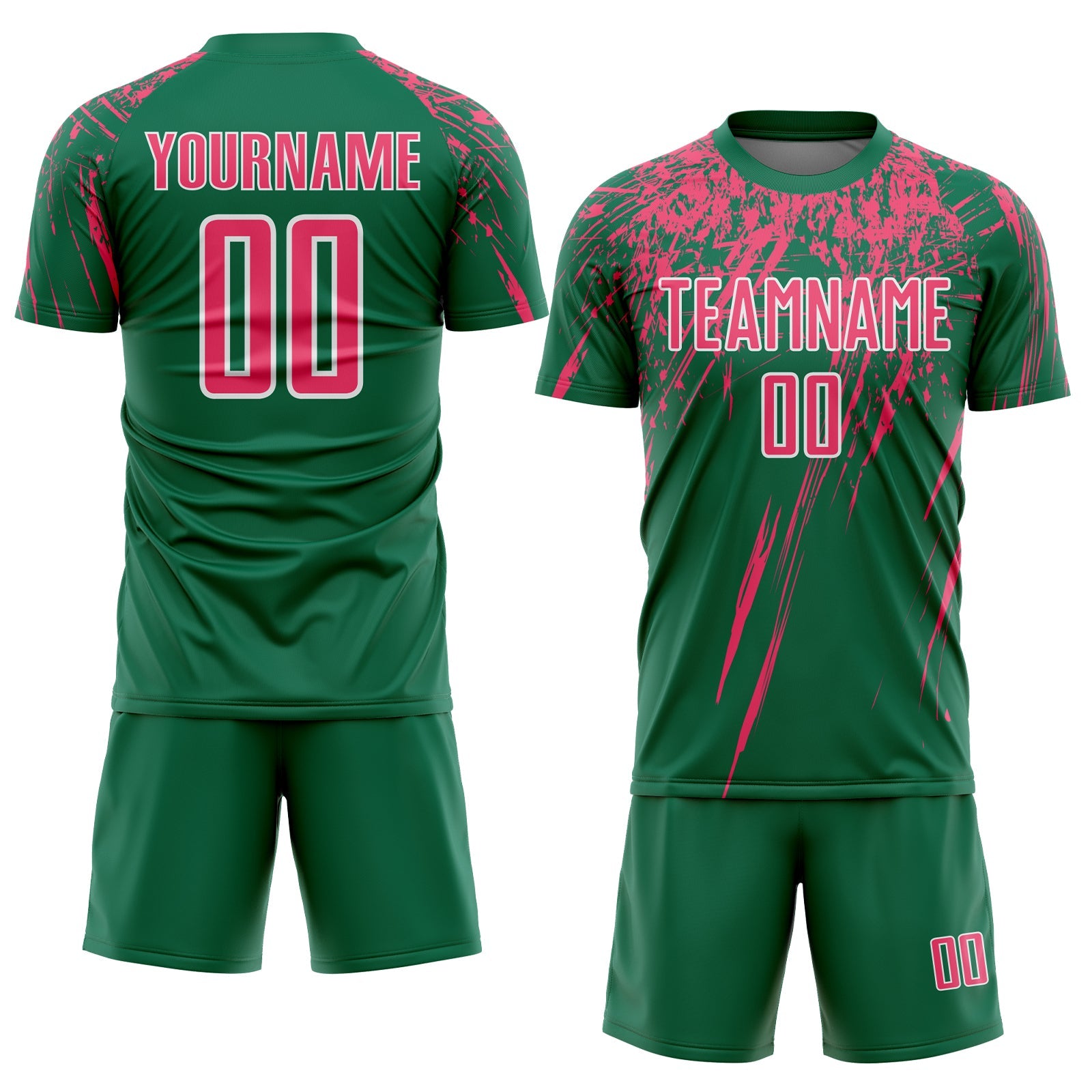 Custom Kelly Green Neon Pink-White Splash Sports Sublimation Soccer Uniform Jersey