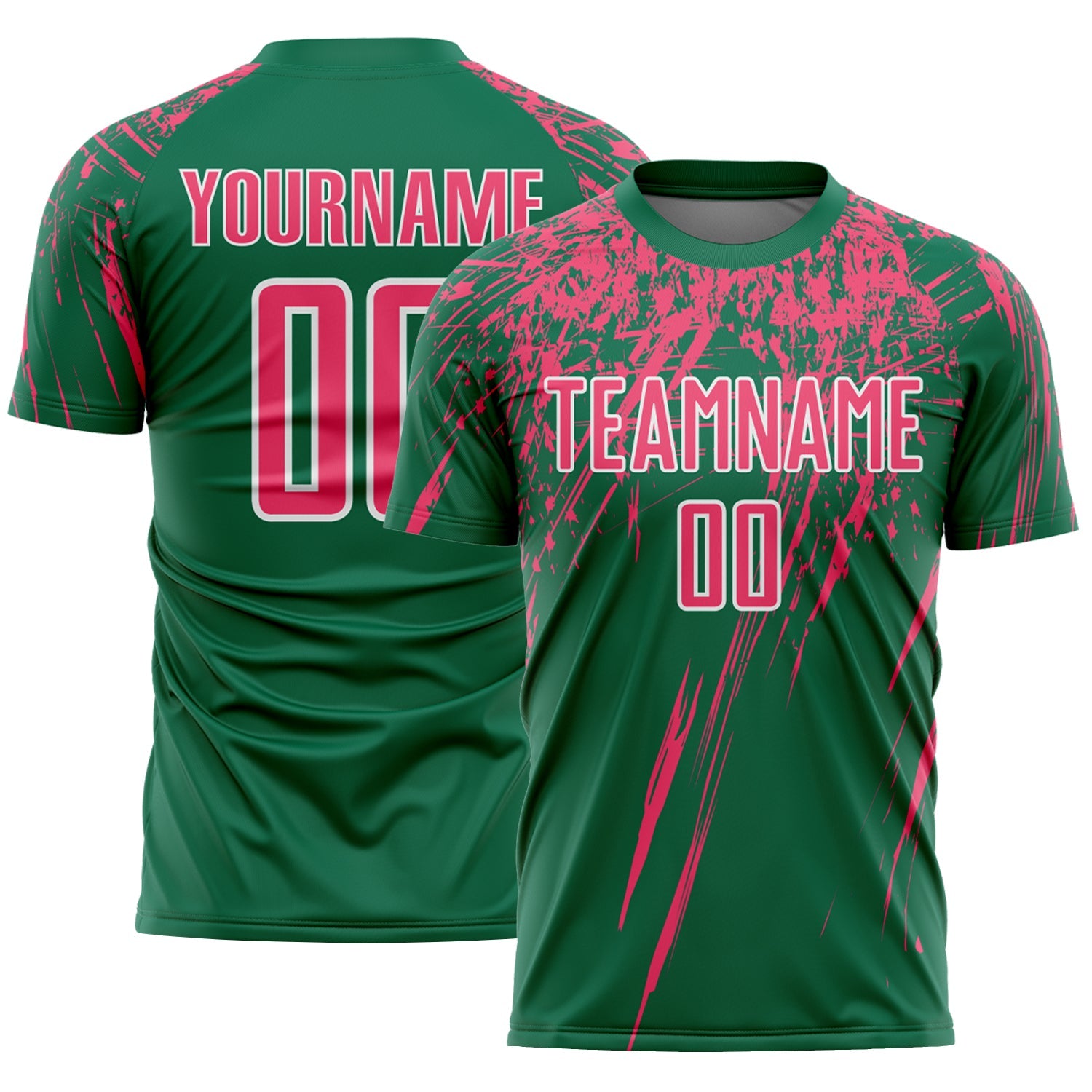 Custom Kelly Green Neon Pink-White Splash Sports Sublimation Soccer Uniform Jersey