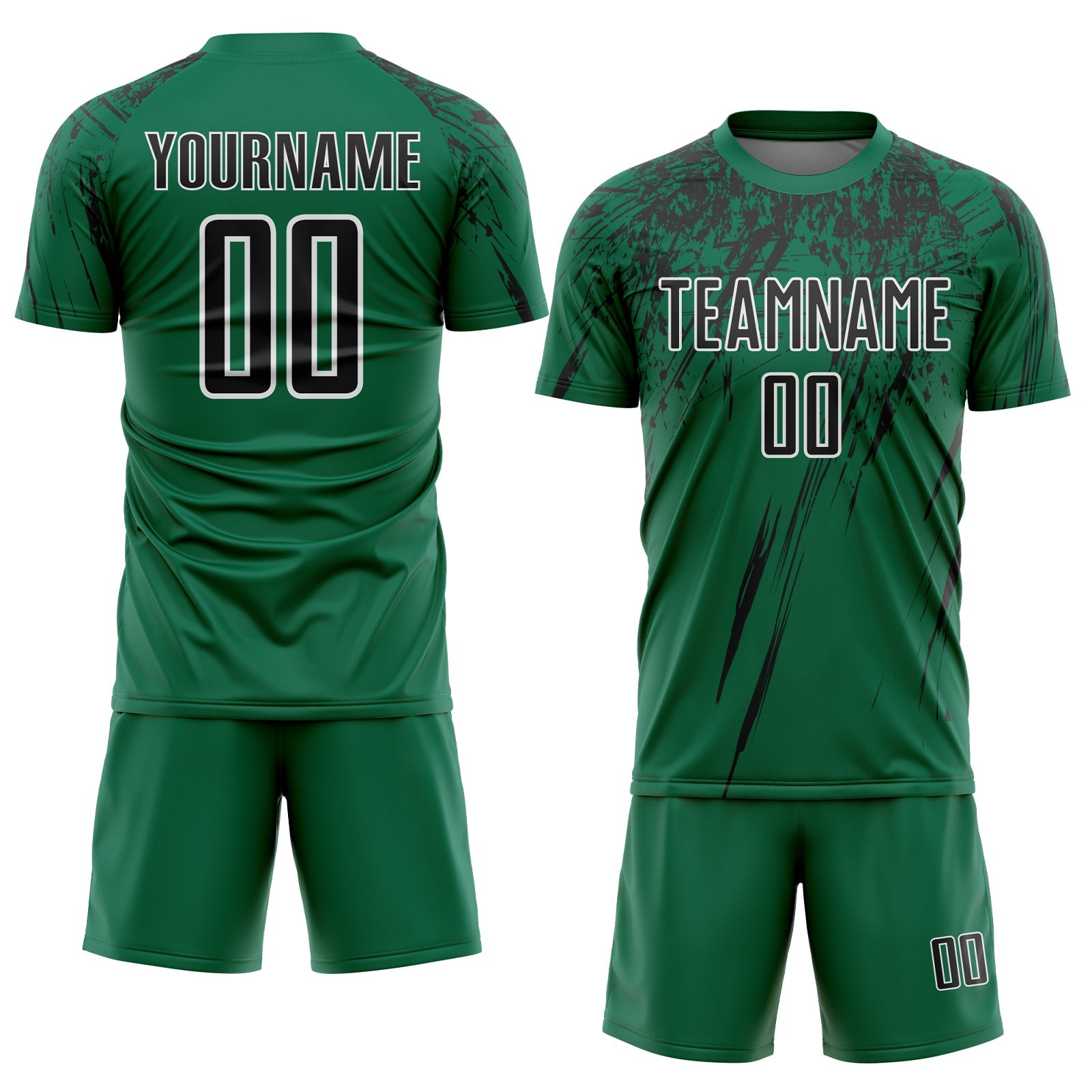 Custom Kelly Green Black-White Splash Sports Sublimation Soccer Uniform Jersey