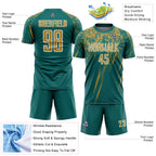 Custom Teal Old Gold-White Splash Sports Sublimation Soccer Uniform Jersey