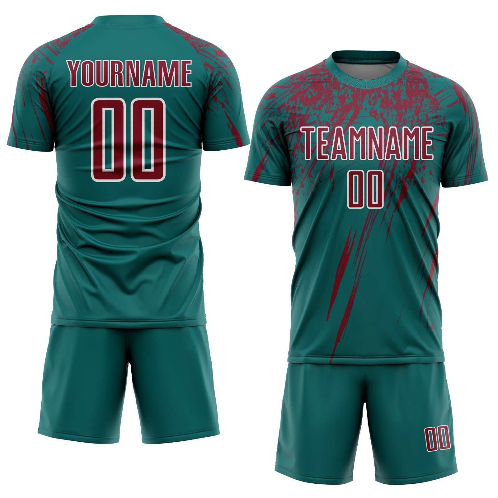 Custom Teal Crimson-White Splash Sports Sublimation Soccer Uniform Jersey