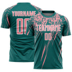 Custom Teal Medium Pink-White Splash Sports Sublimation Soccer Uniform Jersey