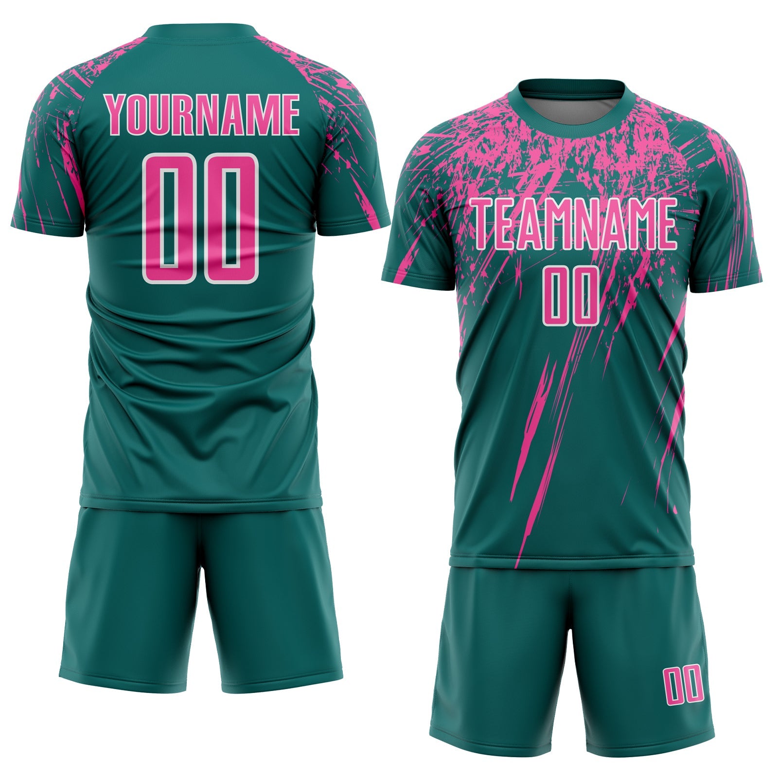 Custom Teal Pink-White Splash Sports Sublimation Soccer Uniform Jersey