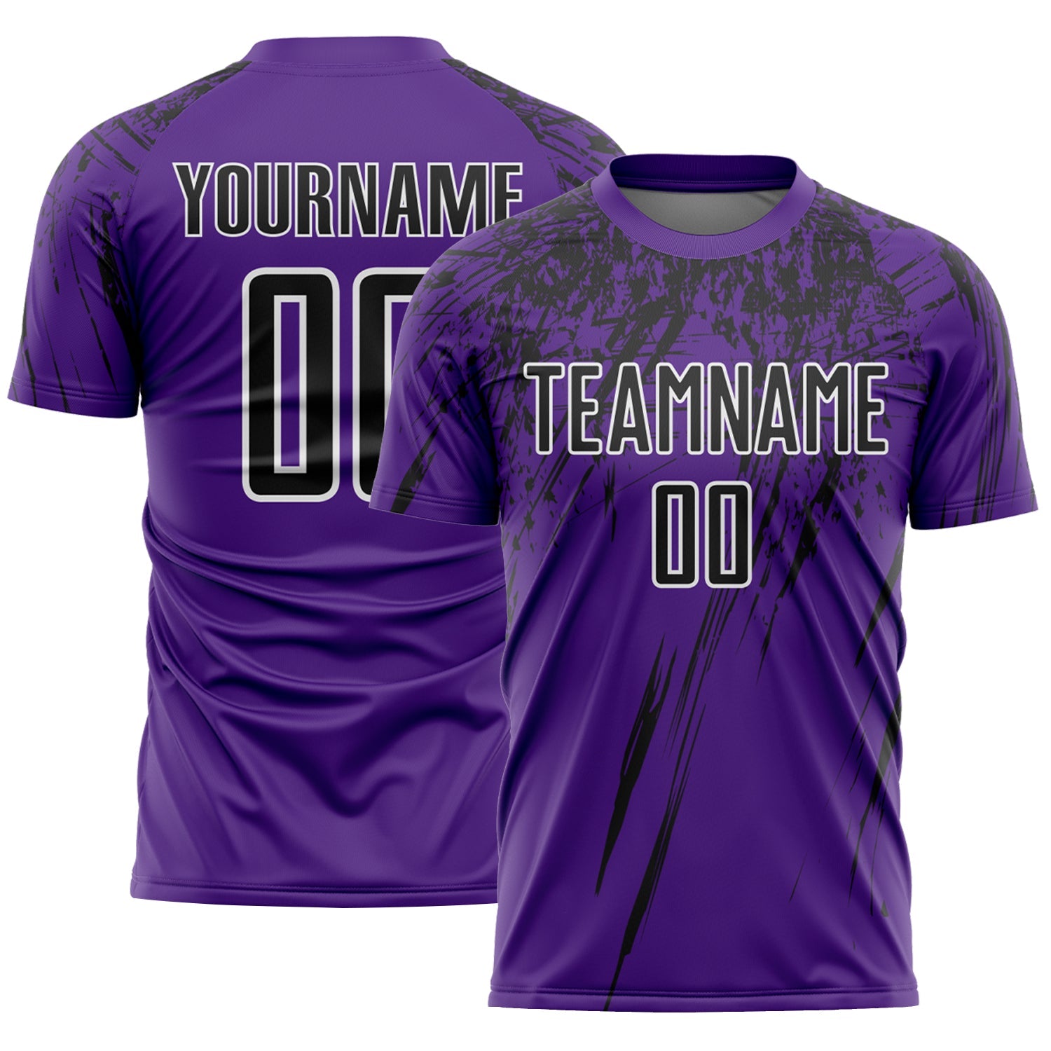 Custom Purple Black-White Splash Sports Sublimation Soccer Uniform Jersey