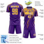 Custom Purple Gold-White Splash Sports Sublimation Soccer Uniform Jersey