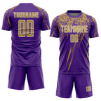 Custom Purple Old Gold-White Splash Sports Sublimation Soccer Uniform Jersey