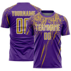 Custom Purple Old Gold-White Splash Sports Sublimation Soccer Uniform Jersey
