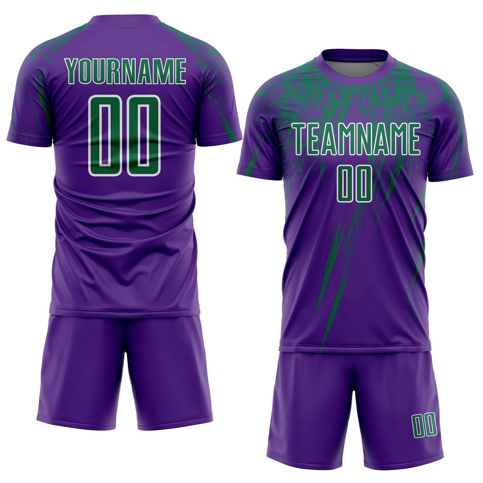 Custom Purple Kelly Green-White Splash Sports Sublimation Soccer Uniform Jersey