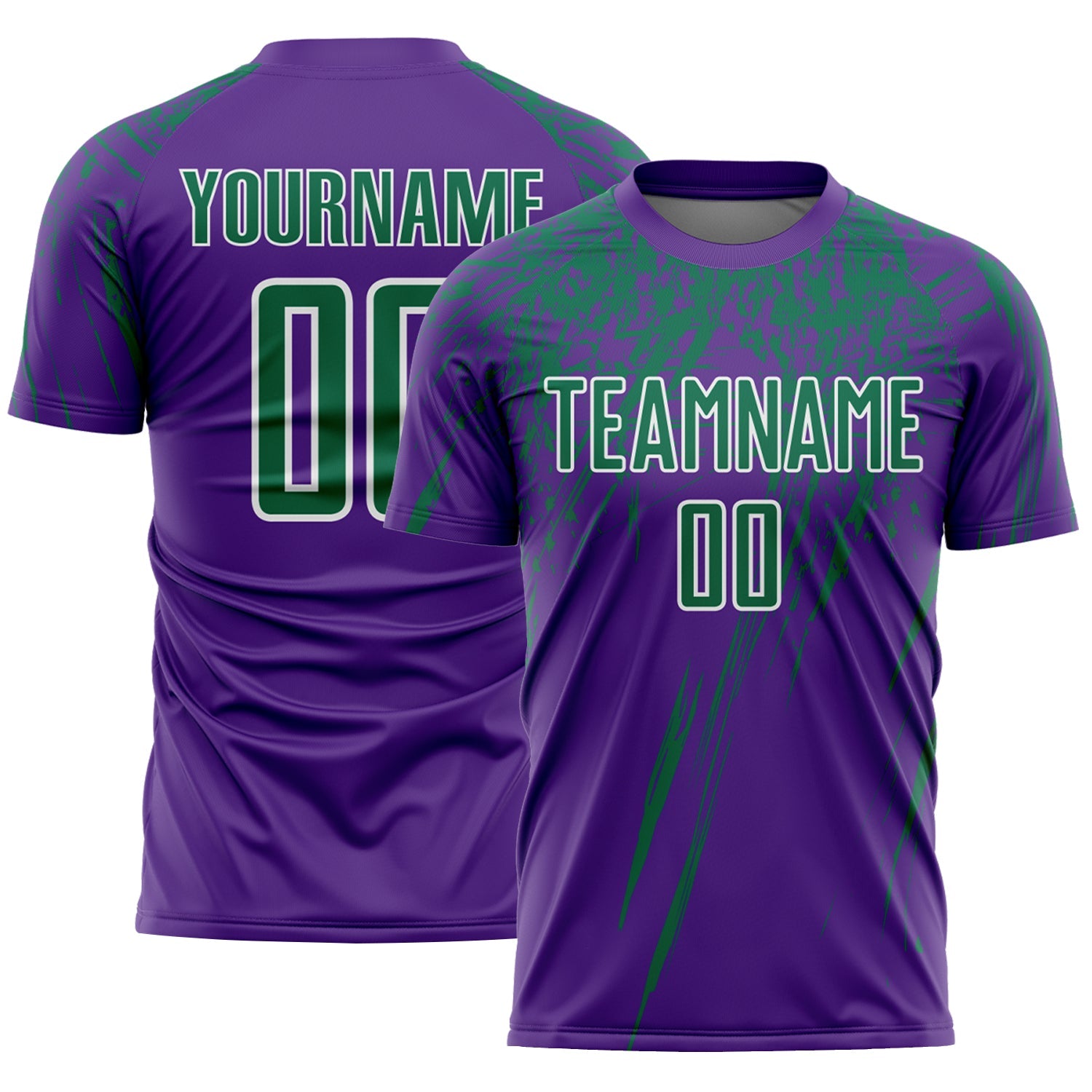 Custom Purple Kelly Green-White Splash Sports Sublimation Soccer Uniform Jersey