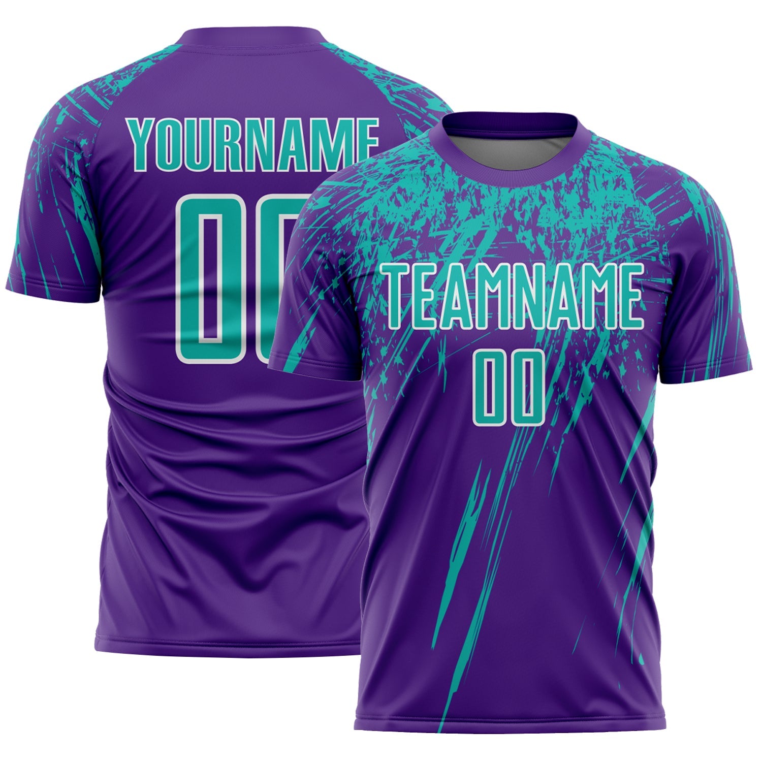Custom Purple Aqua-White Splash Sports Sublimation Soccer Uniform Jersey