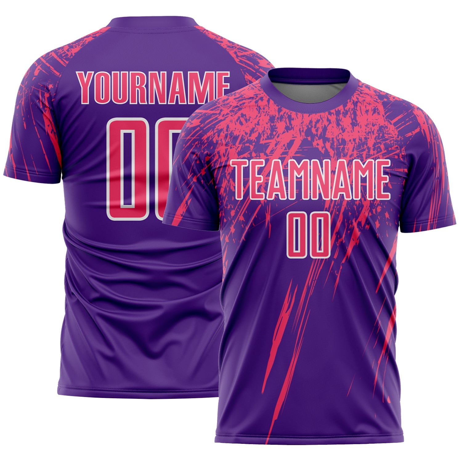 Custom Purple Neon Pink-White Splash Sports Sublimation Soccer Uniform Jersey